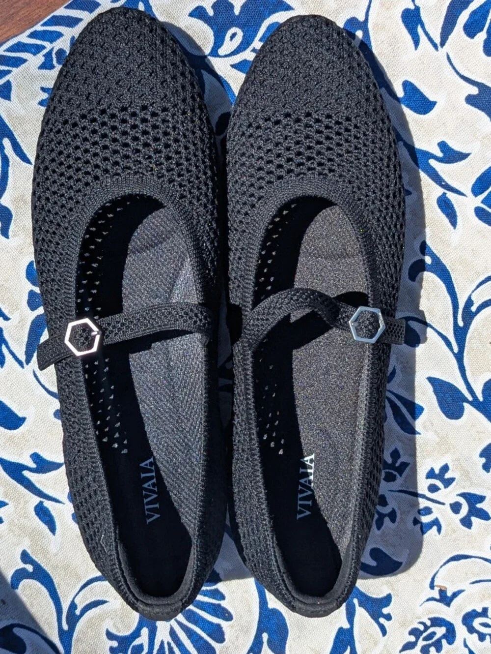 Vivaia Black Knit Mary Jane Flats